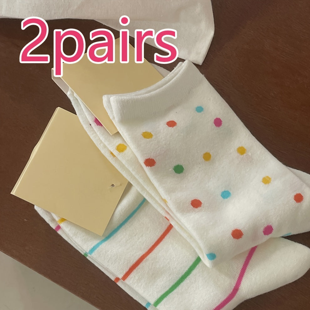 3 Pairs Polka Dot & Striped Socks Women's Mid Tube Socks