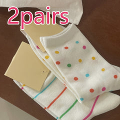3 Pairs Polka Dot & Striped Socks Women's Mid Tube Socks