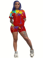 Women's Plus Splash Print Top & Shorts Two Piece Set
