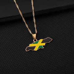 Jamaica Map Pattern Pendant Necklace Hip Hop Drip Oil Necklace