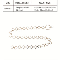 Geometric Gold Metal Waist Chain Belt Adjustable for Women