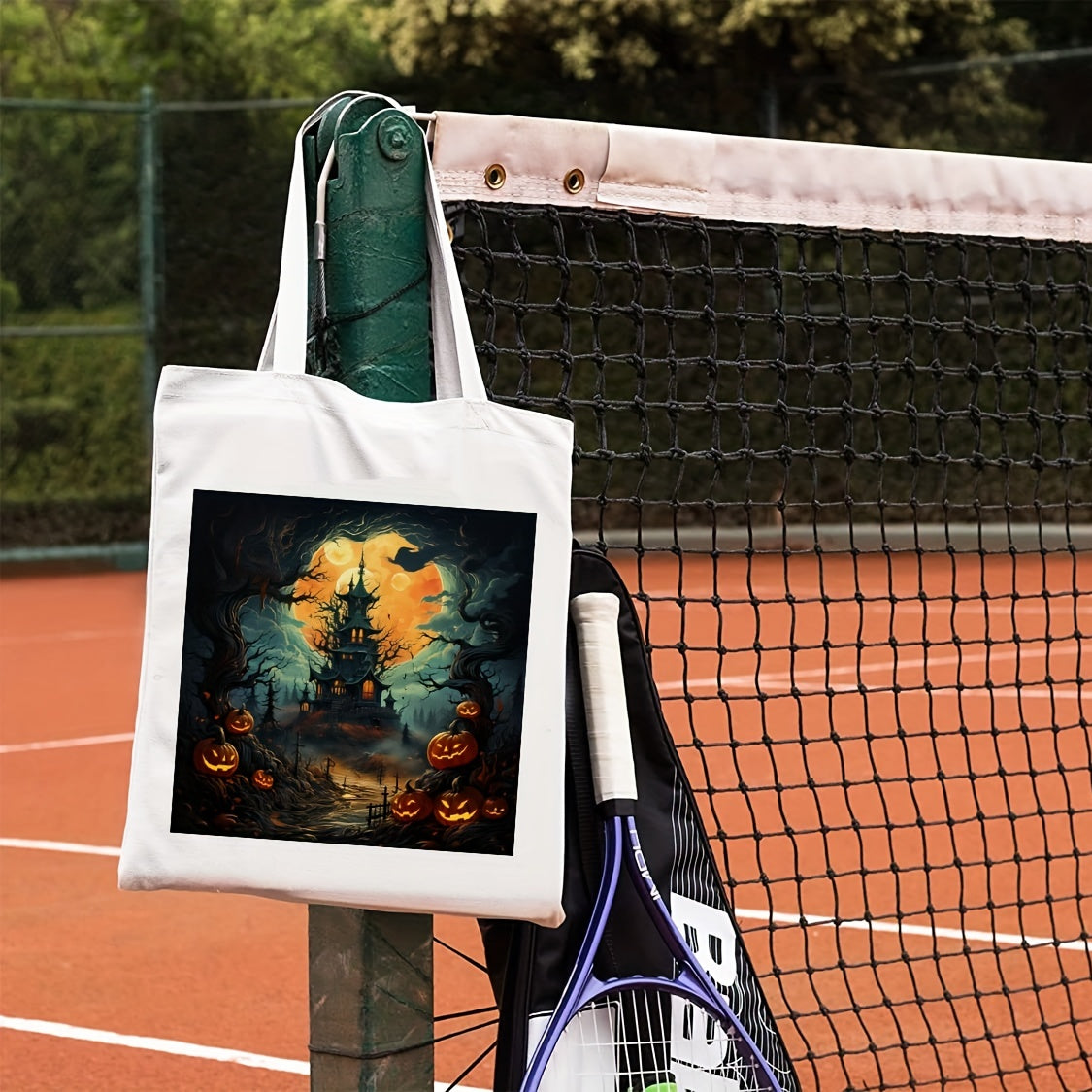 Jack o' lantern Pattern Canvas Shoulder Bag All Match Halloween Storage