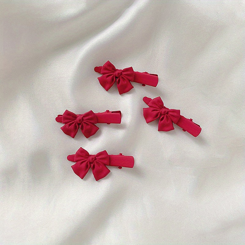 2pcs Red Bow Hair Clip Bobby Pin Duck Billed Clip for Women