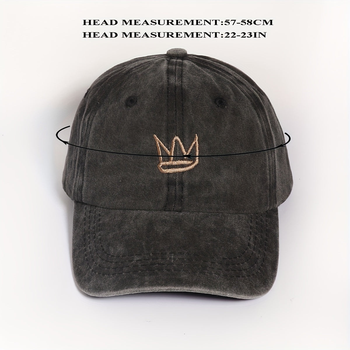 Crown Embroidered Gray Baseball Cap Washed Distressed Sunshade Dad Hat
