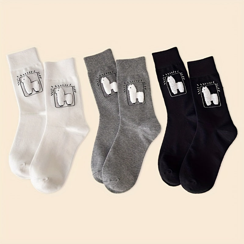 6 Pairs Alpaca Print Socks Women's Mid Tube Stockings