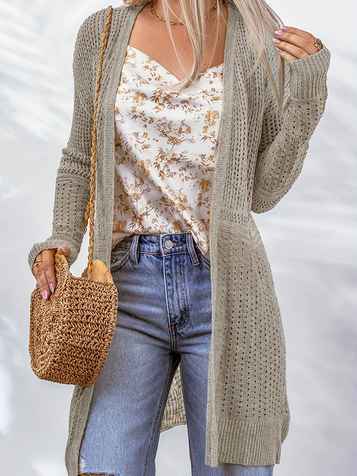  Casual Cardigan Women's Plus Solid Long Sleeve Open Front High Stretch