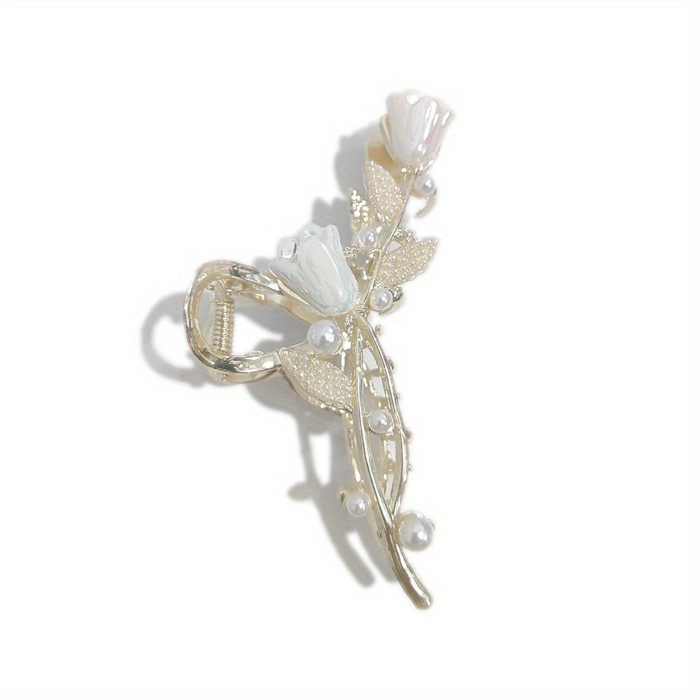 Tulip Ginkgo Faux Pearl Metal Hair Claw Clip Flower Hair Jaw Clips