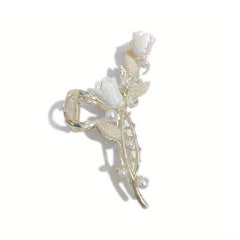 Tulip Ginkgo Faux Pearl Metal Hair Claw Clip Flower Hair Jaw Clips