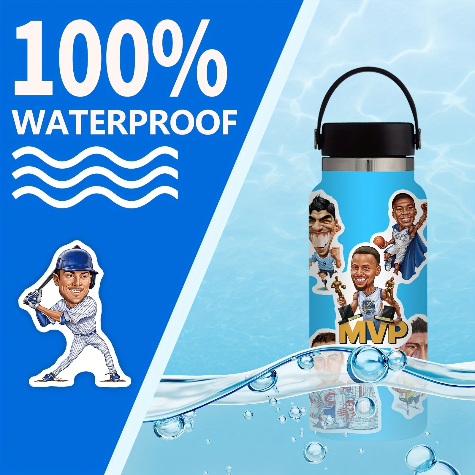 50pcs Sports Star Stickers Decals Variety for Water Bottle Laptop