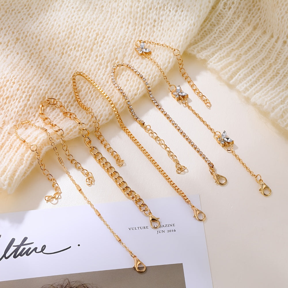 Golden Chain Butterfly Rhinestone Bracelet Set