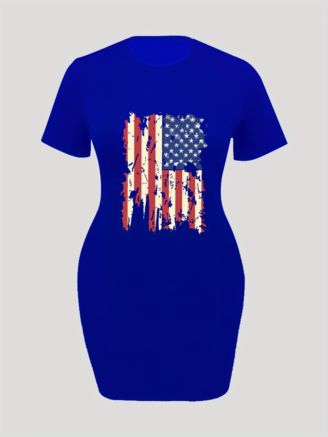  Flag Print Short Sleeve Casual Dress
