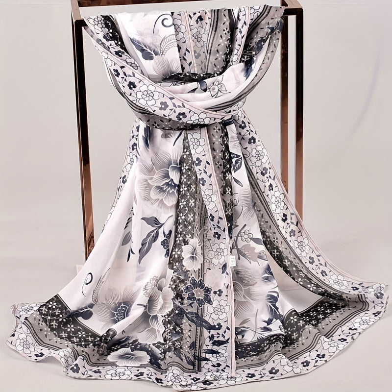 Boho Floral Print Chiffon Scarf Vintage Classic Thin Shawl