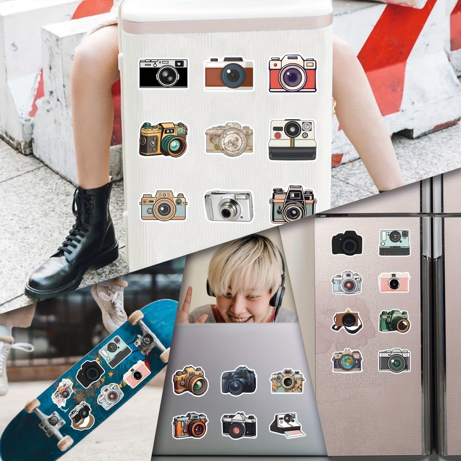 55 Camera Themed PVC Stickers for Scrapbooking Laptops Water Bottles