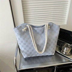 Plaid Embossed Tote Bag Large Capacity Shoulder Bag Hobo Handbag