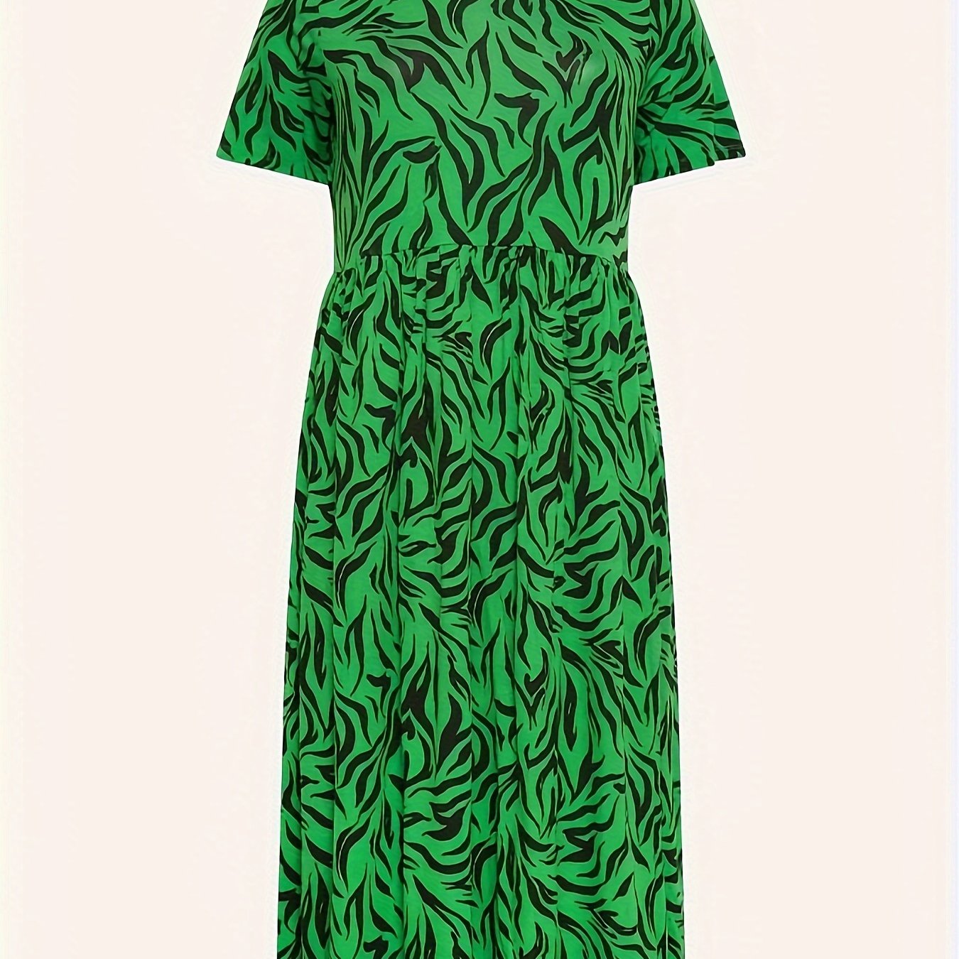  Allover Print Short Sleeve Round Neck Dress