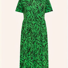  Allover Print Short Sleeve Round Neck Dress