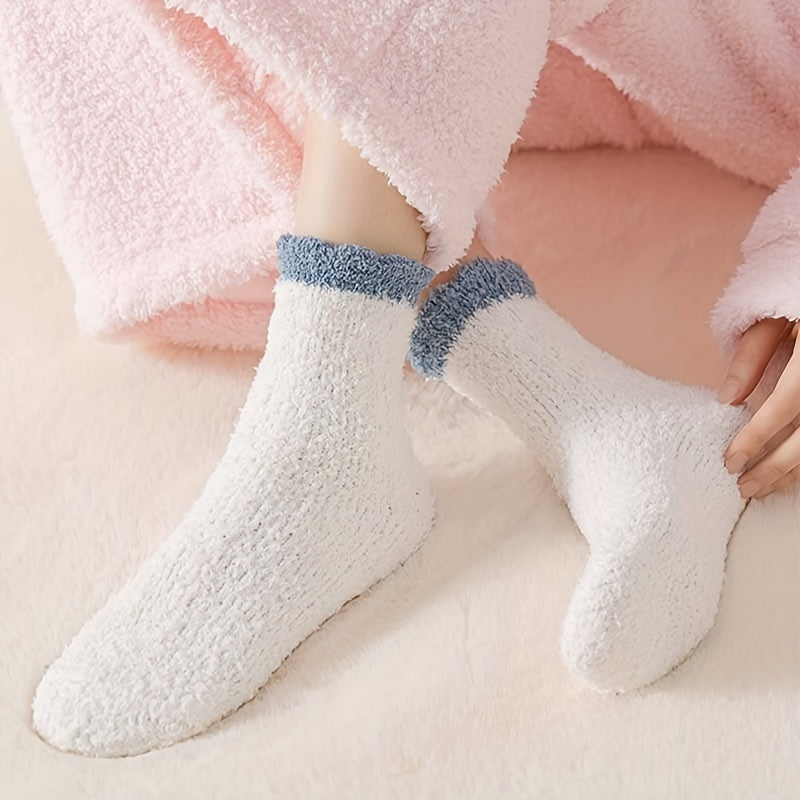 6 Pairs Colorblock Fuzzy Socks Warm Mid Tube Stockings