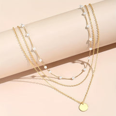 2pcs Faux Pearl Geometric Necklace Set