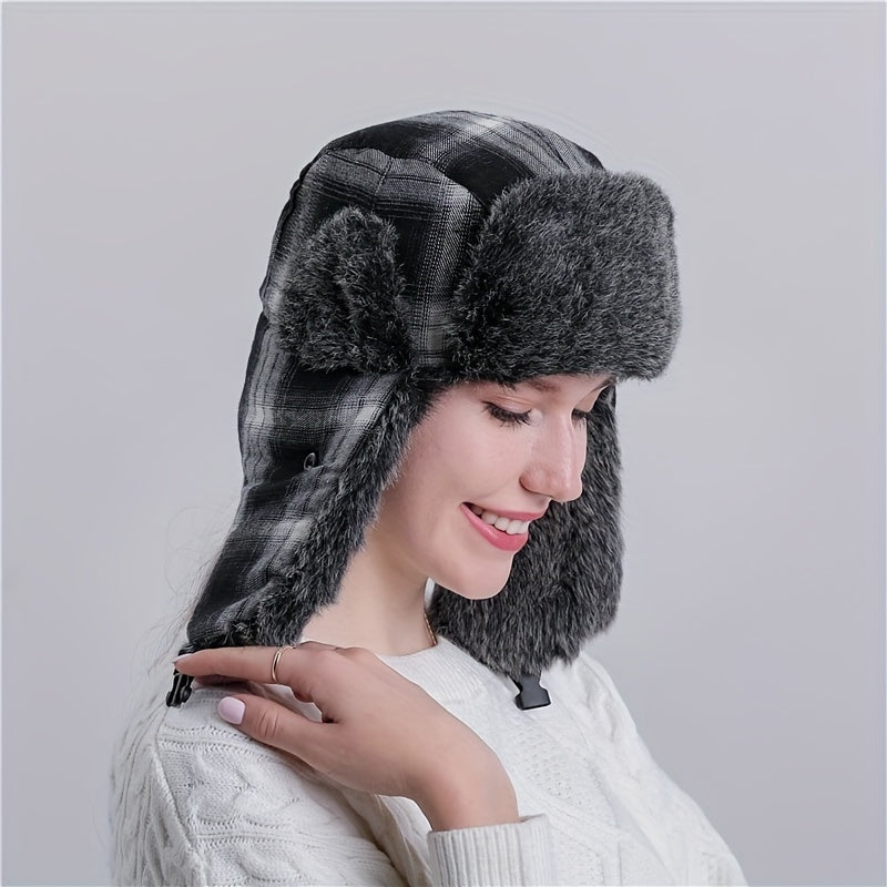 Warm Plaid Ear Protection Hat for Men and Women
