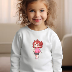 Girls Girl Pattern Crew Neck Long Sleeve Sweatshirt For Spring Fall