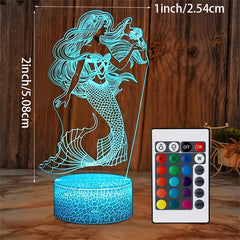 Mermaid 3D Illusion Lamp - The Little Mermaid LED Night Light - 16 Colors