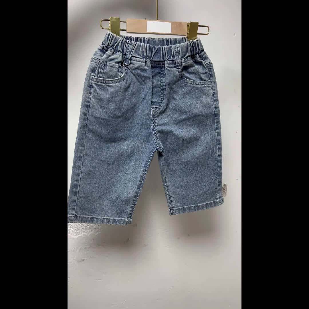 Boys Denim Jeans Cropped Pants with Pockets for Spring and Summer