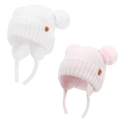 2pcs Baby Winter Beanie Hat Newborn Infant 100% Cotton Lining Warm Knitted Hat