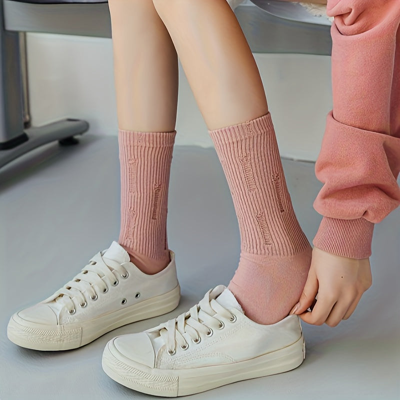 8 Pairs Ripped Crew Socks Comfy & Breathable Women's Stockings & Hosiery