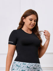  Sports Top Reflective Detail Mesh Short Sleeve Round Neck Sports Tee