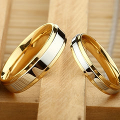 High-End Double Step Mirrored Golden SS Ring for Couples