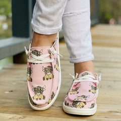 Women's Cartoon Animal Print Canvas Shoes Low Top Lace Up Round Toe Casual Shoes