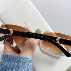Rimless Square Sunglasses Gradient Lens Cut Edge Eyewear UV 400