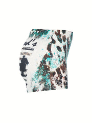  Cowboy & Slogan Print Tie Dye High Rise Stretch Shorts
