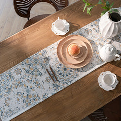 Polyester Table Runner Broken Floor Tile Pattern Tassels Printed Retro Table Cov