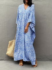  Leopard Print V Neck Maxi Beach Cover Up
