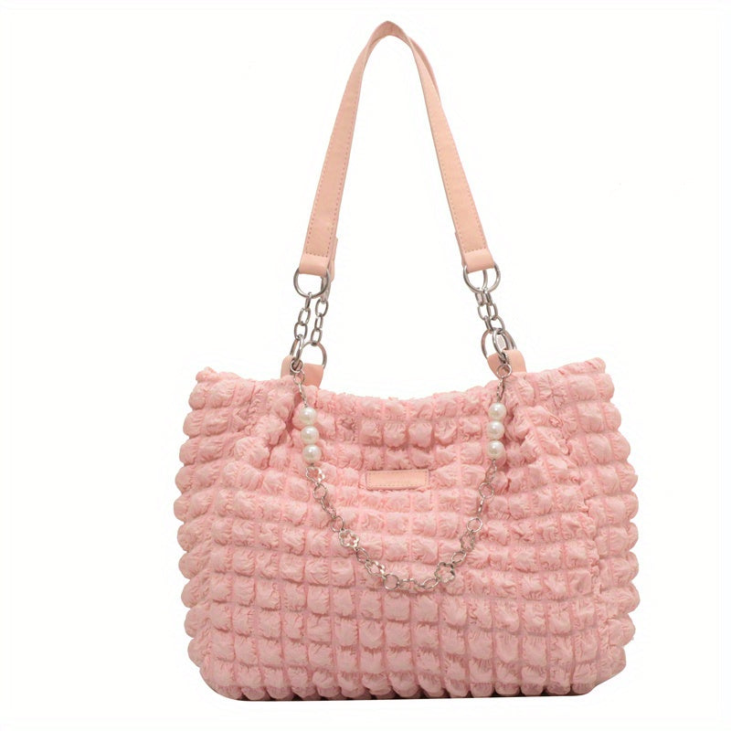 Pleated Bubbles Pearl Tote Bag Nylon Lightweight Shoulder Bag