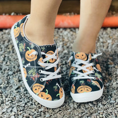 Women's Pumpkin Printed Flat Canvas Shoes Lightweight Halloween Comfy Shoes