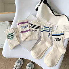 5 Pairs Letter Print Socks for Women Breathable All match Stockings