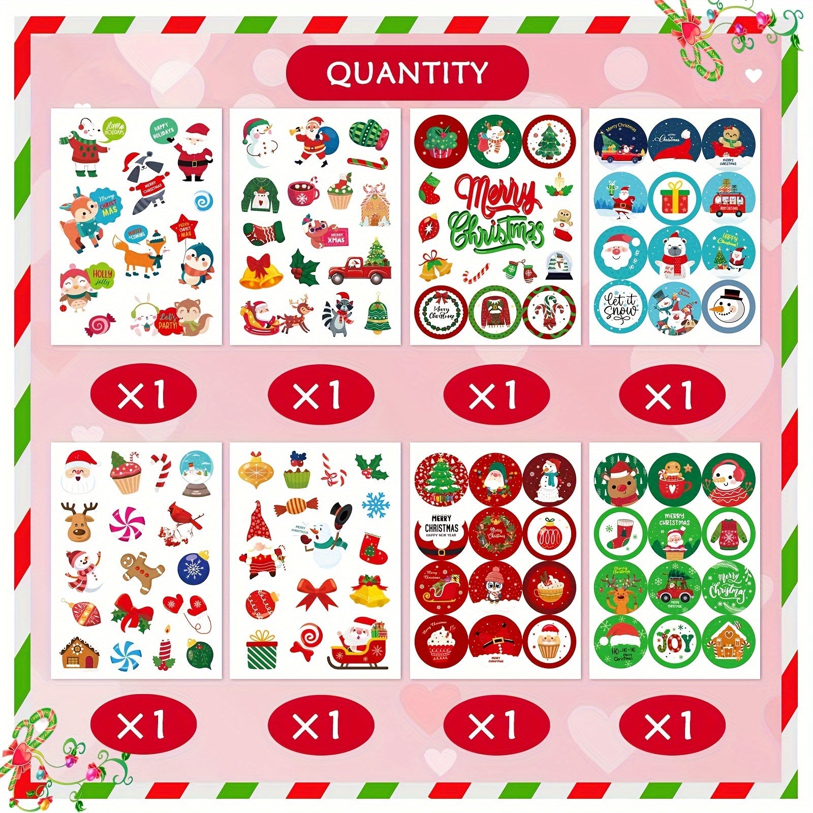 Christmas Theme Non Repeating Stickers Xmas Winter Holiday Party Stickers