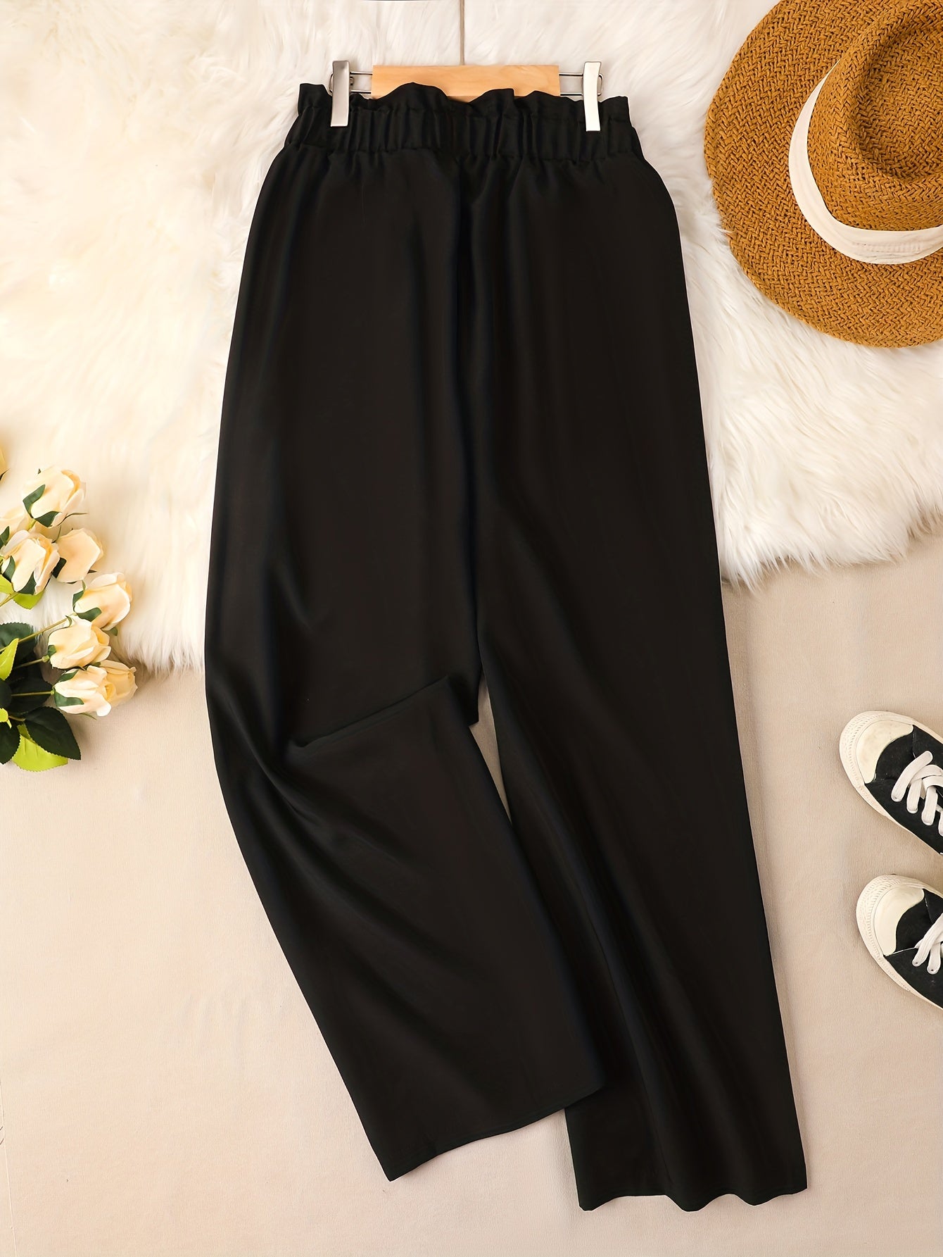  Women's Wide Leg Loose Trousers Elastic Waist