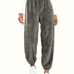  Casual Pants Women's Solid Fleece High Rise Elastic Drawstring Joggers