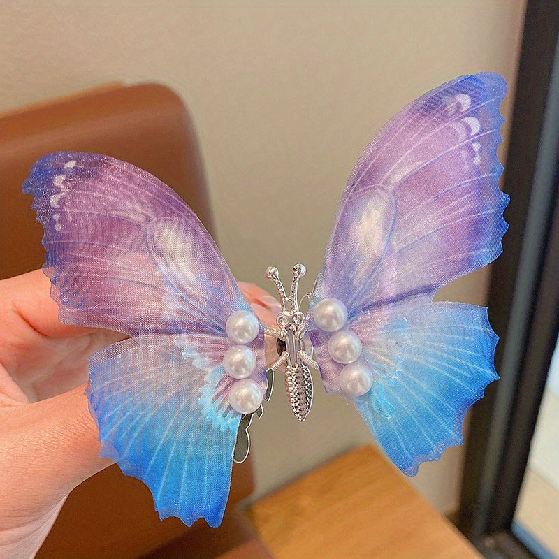 Y2K Butterfly Faux Pearl Hair Clip Head Jewelry