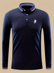 Lion Print Men's Button Up Polo Shirt