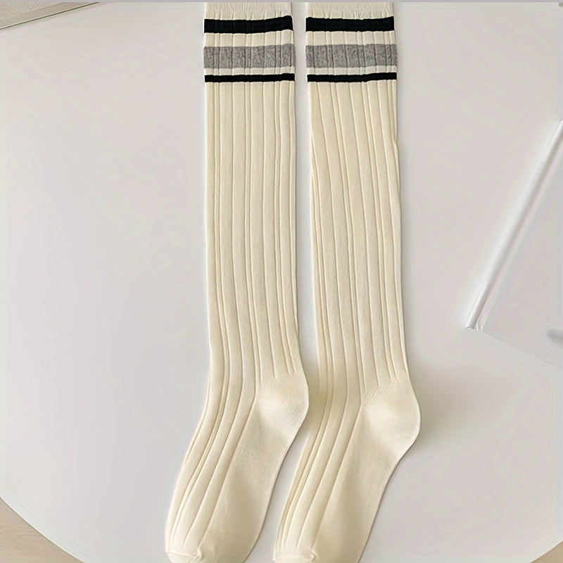3 Pairs Women's Striped Calf Socks Knee High Stockings