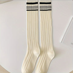 3 Pairs Women's Striped Calf Socks Knee High Stockings