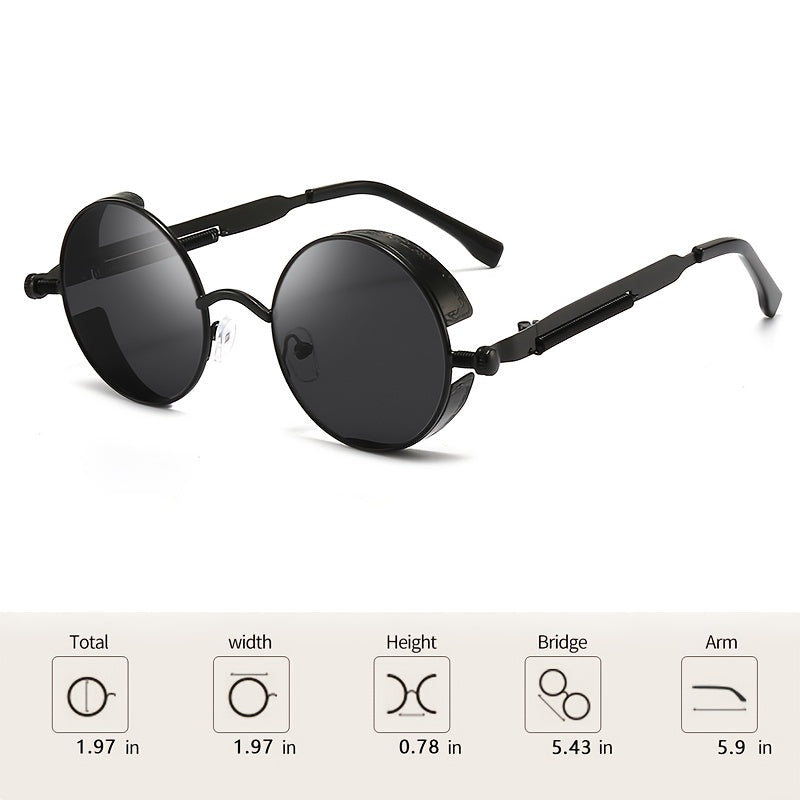 Men's Vintage Steampunk Round Stainless Steel Sunglasses