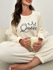 Crown Embroidery Pajama Set Long Sleeve Top & Lounge Pants
