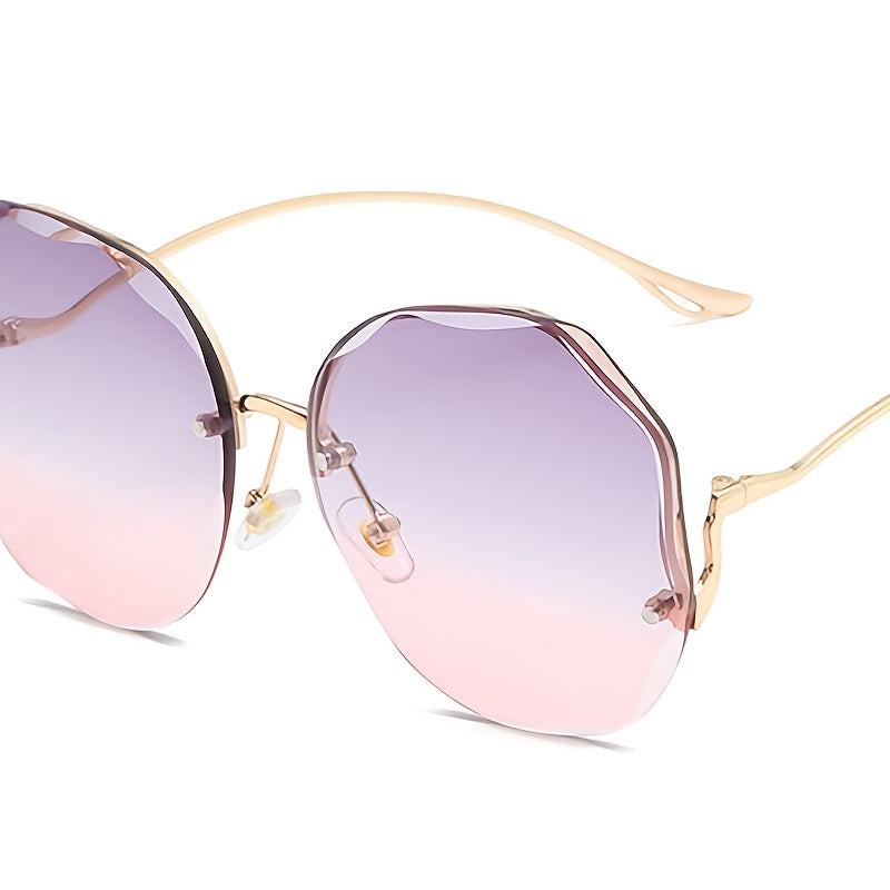 Ombre Lens Sunglasses Round Rimless Metal Glasses UV400
