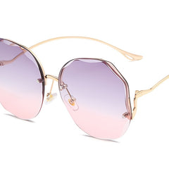 Ombre Lens Sunglasses Round Rimless Metal Glasses UV400