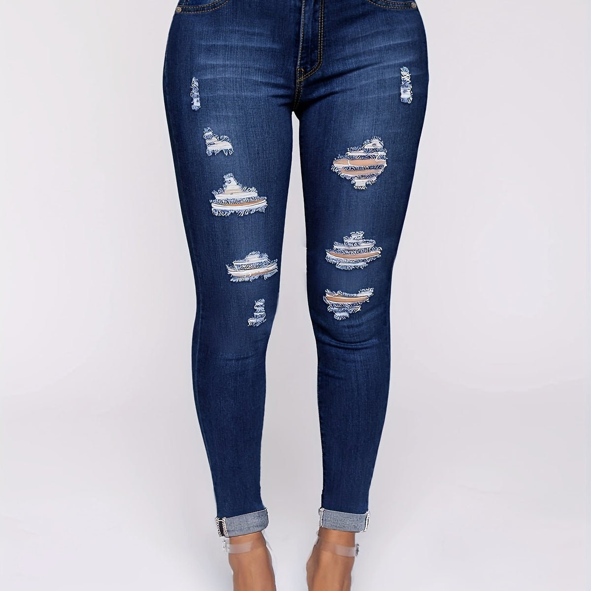 Mid Stretch Distressed Denim Pants Slim Fit